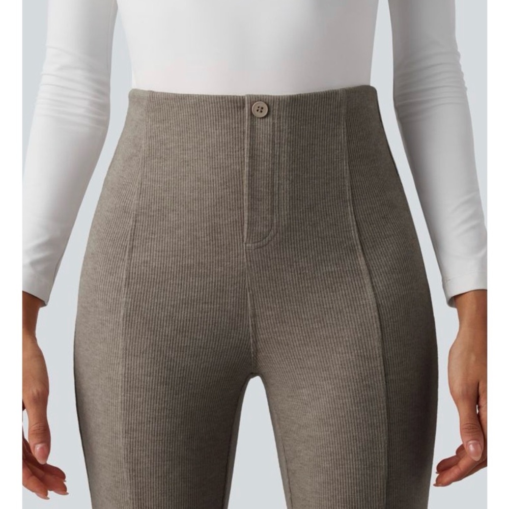 NWT | High-Waist Flared Knit Pants - Taupe - Picture 4 of 8